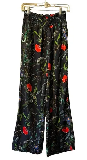 Aerie Pants‎ Women’s Size Small Blue Red Floral Polyester Pockets Lounge thumbnail 1
