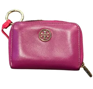 Tory Burch Pink Saffiano Leather Zip Coin Wallet Key Ring thumbnail 1