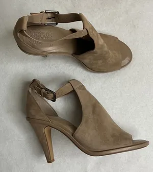Vince Camuto Women Tan Suede Peep Toe Ankle Strap Heels Size 10M thumbnail 1