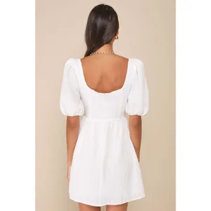 NWT Lulus Little Bit In Love White Surplice Puff Sleeve Mini Dress Cocktail Sz S thumbnail 4