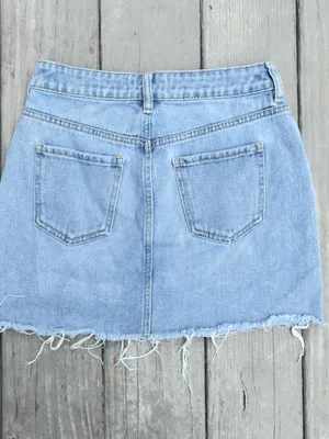 PacSun Light Blue Denim Frayed Mini Skirt thumbnail 3