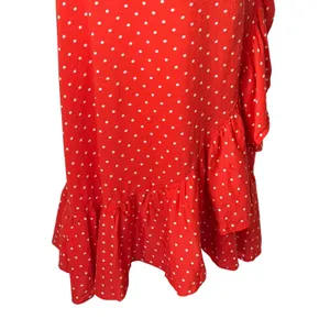 Draper James‎ Wrap Midi Skirt Women Medium Red Polka Dot Ruffle Trim Preppy Boho thumbnail 4