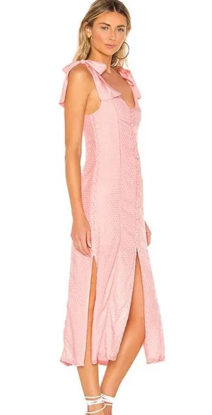Aritizia Tularosa Pink Polka Dot Slit Ruffle Midi Dress thumbnail 1