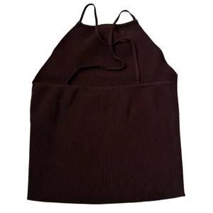 Zara Top Womens Small Ribbed Crop Halter Spaghetti Strap Brown Sleeveless | 6-28 thumbnail 2