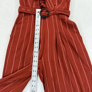 Womens Ruffle One Shoulder Wide Leg Striped Jumpsuit Rust Sz 0‎ XXXS thumbnail 6