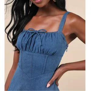 NEW Lulus Considered Charisma Blue Chambray Bustier Corset Style Mini Dress XS thumbnail 3