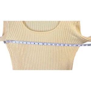 Vintage Y2K Express Ribbed Knit Sweater L Butter Yellow Fitted Stretch Mallcore thumbnail 8