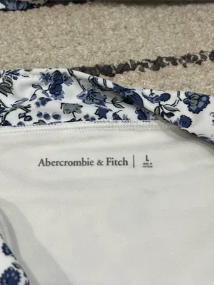 Abercrombie & Fitch High Rise White Bikini Top with Blue Floral Print thumbnail 2