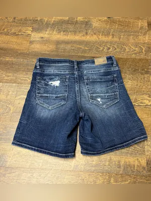 BKE Payton Denim Jean Shorts Womens 28 Dark Wash Whiskered Mid Rise Bermuda 7” thumbnail 9