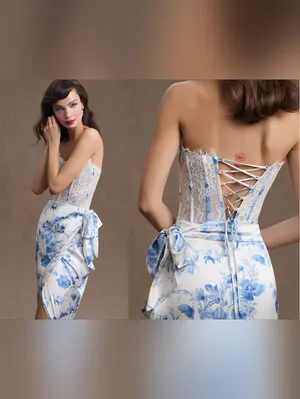 V. Chapman January Wrap Skirt Lace Corset Front Slit Column Gown thumbnail 3