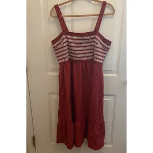 BTFBM Rust Red Smocked Tiered Midi Dress‎ XXL Boho Square Neck Sleeveless thumbnail 2