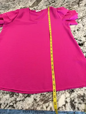 Entro Hot Pink Tiered Ruffle Sleeve V Neck Blouse Top Medium thumbnail 6