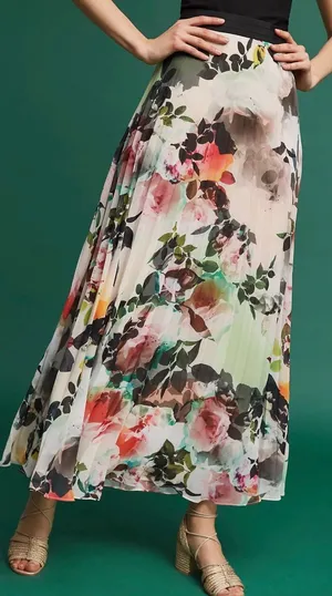 Presley Skye sz M Crinkled Watercolor Floral Print Maxi Dress Feminine Whimsical thumbnail 1