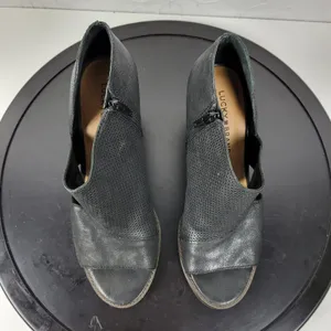 Lucky Brand Jedrek Womens Wedge Size 11 Black Leather Open Toe Slip On Pump Heel thumbnail 9