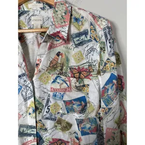 Chicos‎ Women's Linen Postage Stamp 3/4 Sleeve Button-up Top Sz L (2) Travel thumbnail 3