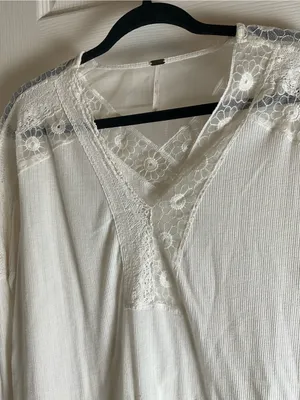 Free People Lola Lace Thermal Knit Long Sleeve Woman’s Top Cream S thumbnail 4