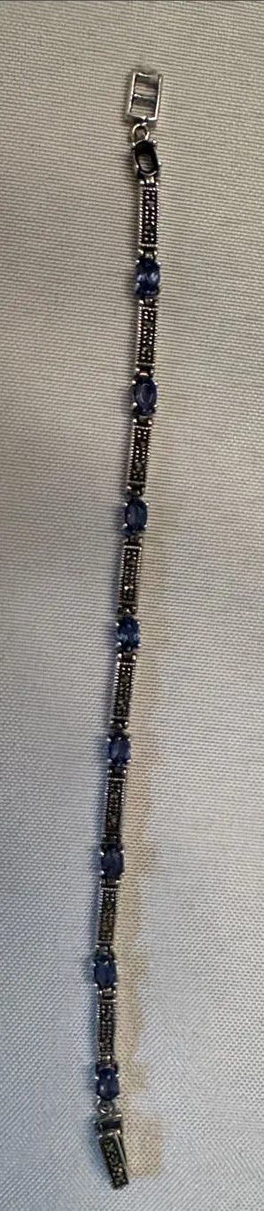 Elegant Sterling Silver 925 Blue Gemstone Link Bracelet - Women Jewelry thumbnail 1