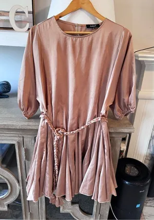 Aakaa Pink Satin Dress‎ with Rope Tie Waistband Size Small thumbnail 1