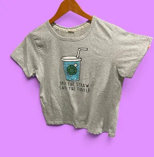 Cute gym gray save the turtles crop t-shirt environment recycle thumbnail 1