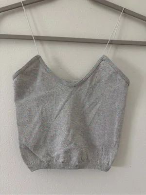 Free People Gray Rainbow Sparkle Metallic Ribbed Thin Strap Seamless Tank M/L thumbnail 5