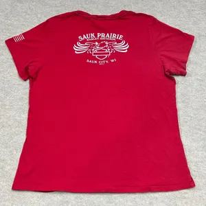 Harley Davidson Sauk Prairie WI Red Graphic T-Shirt Womens American‎ Flag Sleeve thumbnail 2