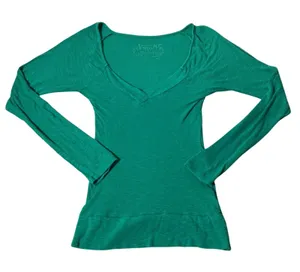 Free‎ People Indie Sleaze Green Waffle Knit Thermal Long Sleeve Top S 7S624 thumbnail 1