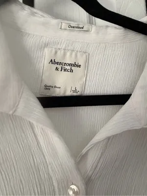 Abercrombie crinkle long sleeve white button up sz large thumbnail 5