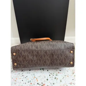 Michael Kors Hamilton Satchel Brown Logo PVC Leather Preppy Classic Tote Bag thumbnail 12