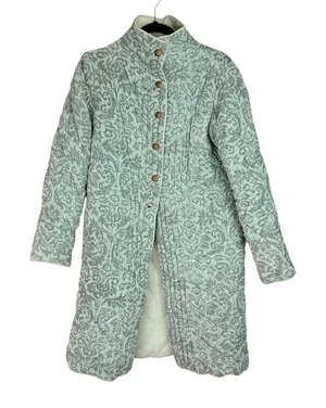 Antik Batik Cotton Velvet Quilted Paisley Print Jacket Coat Sz Small Seafoam thumbnail 1