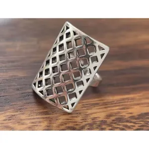 Solid Statement Ring White Gold Plated Sterling Adjustable‎ Lattice Wide Band thumbnail 11