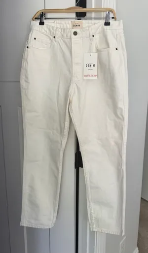 Sézane la new brut sexy ecru jeans button‎ fly straight leg pantalon thumbnail 1