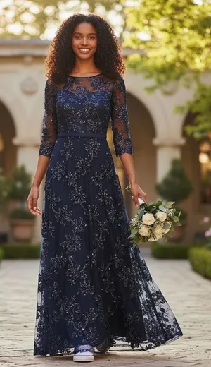 Alex Evenings Navy Blue Sequin‎ Embroidered Gown Dress 1121933 Mens 4 thumbnail 1