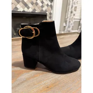 Ron White Jozie Weatherproof Black Suede Booties‎ Gold Buckle EU 35.5 US 5.5 thumbnail 3