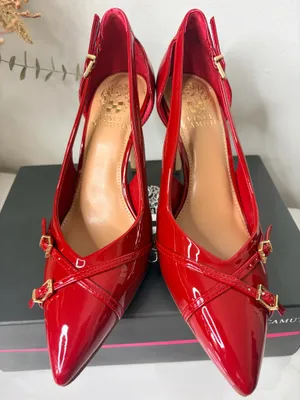 Vince Camuto Red Patent Pointed Toe Strappy Stiletto Heels Y2K Glam Edgy Chic 8M thumbnail 3