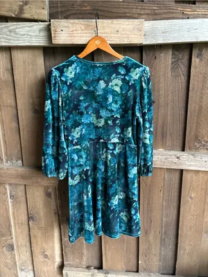 Midnight Doll Teal Floral Whimsigoth Velvet Mini Dress thumbnail 5