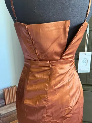 Amazon Elegant Copper Satin Bridesmaid Dress with Thigh Slit thumbnail 4