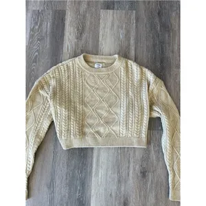 Cotton On Cream Cable Knit Cropped Sweater Fisherman Pullover Womens Size Medium thumbnail 8