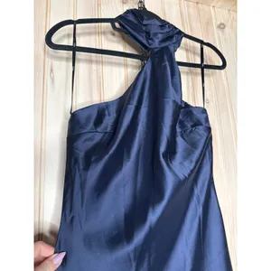 NWT Lulus Madalena Navy Satin Cowl Back Maxi Dress Holiday Banquet Gala Party S thumbnail 4