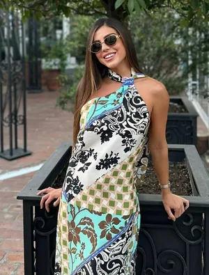 ZARA dress maxi Multicolor Halter printed satin effect casual wedding party thumbnail 11
