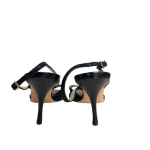 Jimmy Choo 41261 Black Glitter Peep Toe Slingback Heels Stiletto Italy Size 38‎ thumbnail 5