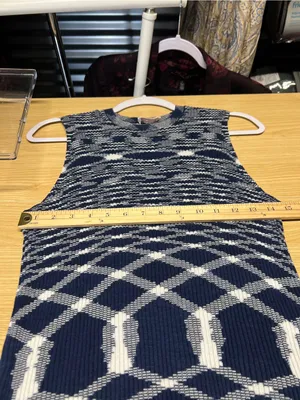 See by Chloé Navy & White Geometric Ribbed Knit Dress XL thumbnail 12