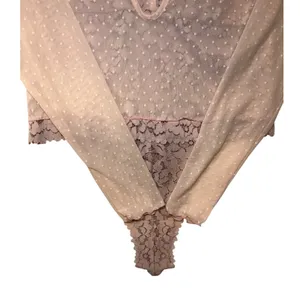 Intimately Free People Lace Swiss Dot Long Sleeve Bodysuit Mauve Pink Large thumbnail 4