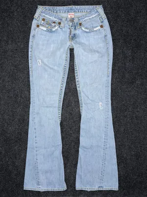 RARE Vintage True Religion Ultra Low Rise Twisted Flare Jeans Distressed 27 x 33 thumbnail 2