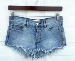We The Free Women’s Shorts Blue Denim Button Fly Cut Off Distressed Size 26 thumbnail 2