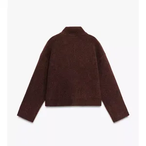 Zara NWT brown button front knit sweater cardigan bomber jacket thumbnail 10