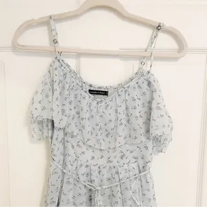 Abercrombie & Fitch Baby Blue Floral Asymmetrical Off Shoulder Ruffle Maxi Dress thumbnail 3