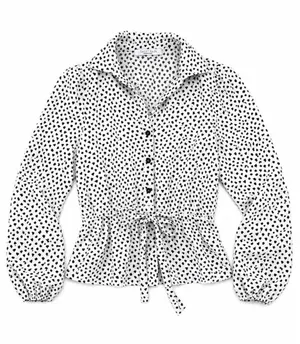 Sweet Rain White Button-Down Blouse with Black Heart Print thumbnail 1