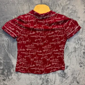 2092‎ | Script Print Two Piece Button Down Pajama Set Red White Women Small thumbnail 3