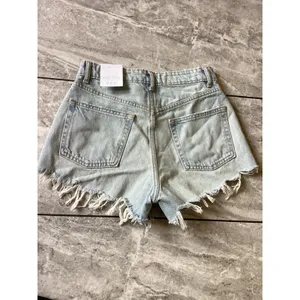 Zara High-Rise Curved Denim Shorts Light Wash Distressed Frayed Size 2 24 EU 34 thumbnail 8