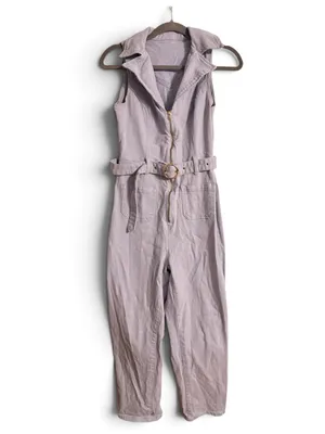 Light Blue Denim Utility Jumpsuit Belted Straight Leg Size M thumbnail 4